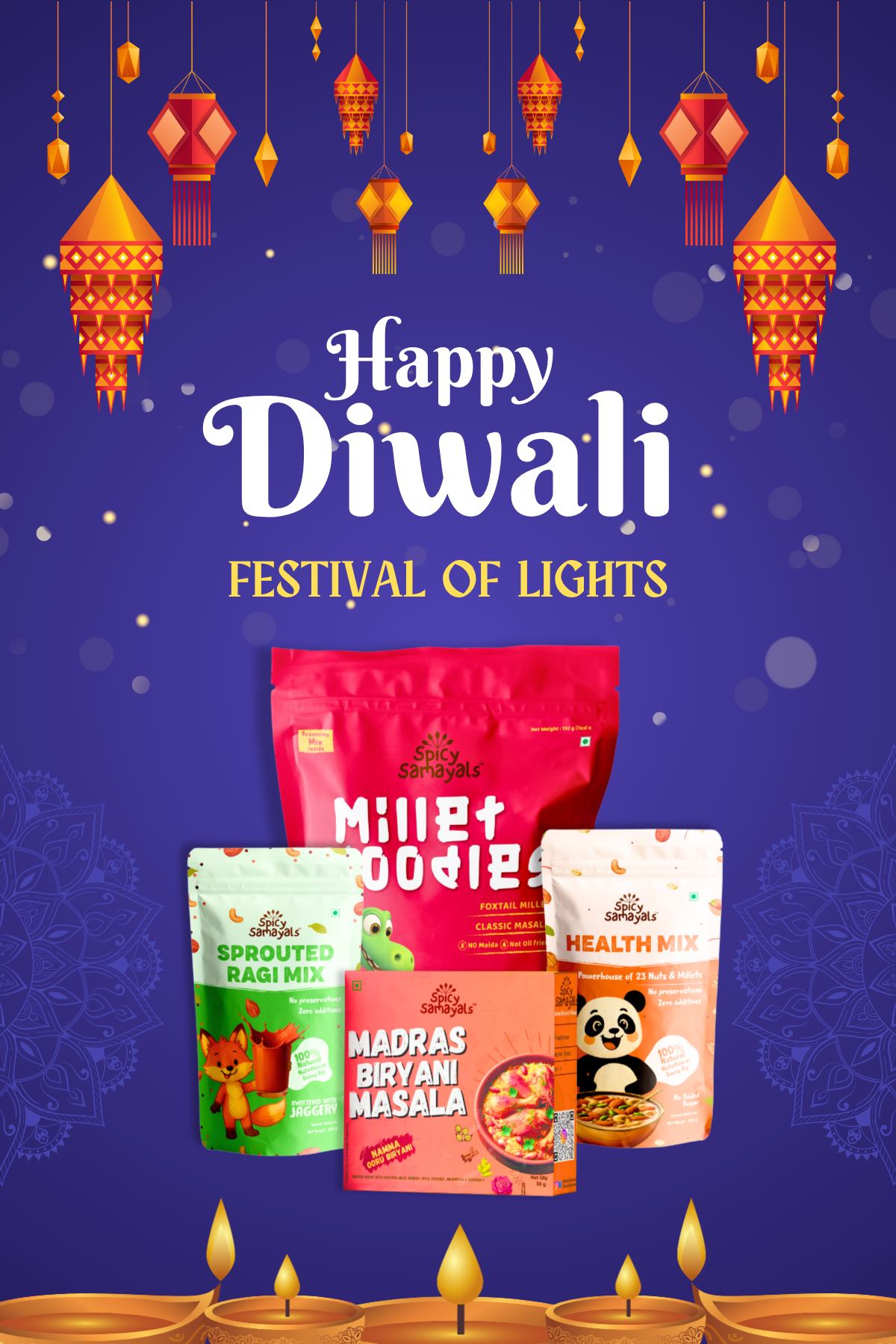 599 Diwali Combo offer - [Health mix (250g), Sprouted Ragi (250g), Foxtail Millet Noodles(1), Madras Biryani Masala(1)]
