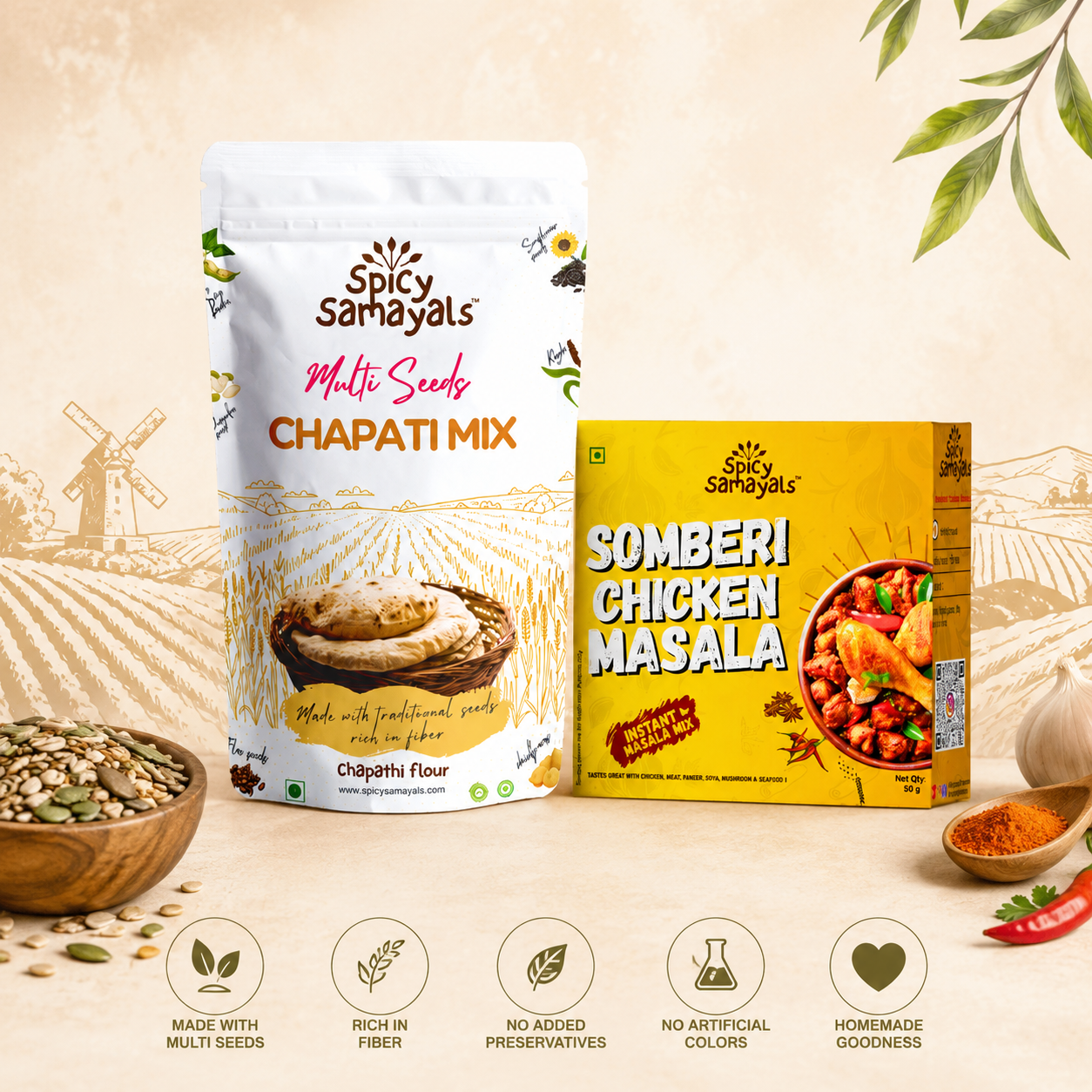 Multi Seeds Chapati & Somberi Chicken Masala